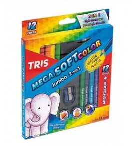 Lápis de cor 12 cores triangular jumbo + apontador Tris