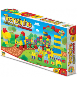Blocos para montar trenzinho alfanumero 128 peças/ adesivo Ggb Plast