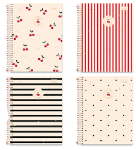 Caderno espiral capa dura 10 matérias 160 folhas cherry lovers universitário Cadersil