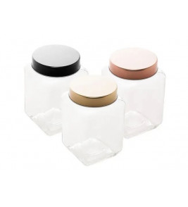 Pote vidro quadrado liso com tampa metal color 750ml Lyor