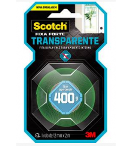 Fita dupla-face fixa forte transparente para vidro 12mmx2 3M