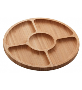 Petisqueira bambu redondo com 5 divisórias 25x25x1.6cm Lyor