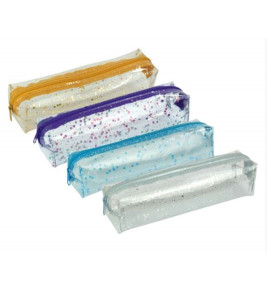 Estojo escolar médio transparente gliter cores