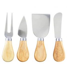 Jogo para queijo inox com cabo madeirado com 4 peças Mimo Style