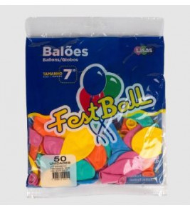 Balão liso 7 sortido com 50 unidade Fest Ball