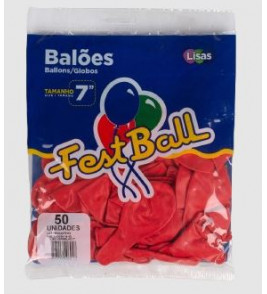 Balão liso 7 vermelho com 50 unidades Fest Ball