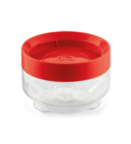 Pote redondo plástico transparente conecta com tampa vermelha 300ml Uz