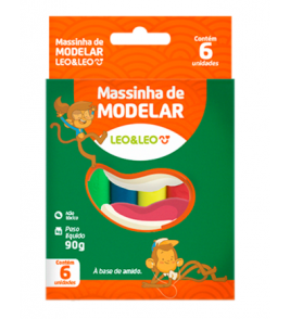 Massa de modelar com 06 cores 90gr amido Leo e Leo