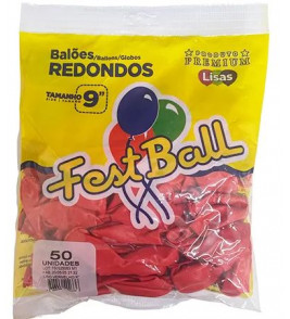 Balão liso 9 vermelho com 50 unidades Fest Ball