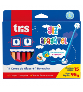 Giz de cera 14 cores apagável 95g com borracha Tris
