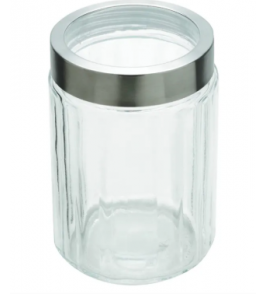 Pote vidro redondo liso com tampa inox acrílico 1.2 litros Lyor