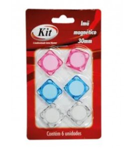 Imã para mural transparente colorido 30mm com 6 r.23516 Kit