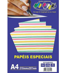 Papel A4 estampado bco listras color 180g 10 folhas Off paper