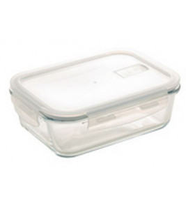 Pote retangular vidro hermético 640ml com tampa cinza Lyor