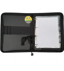 Fichário 4 argolas com zip/alça nylon preto Acp