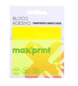 Bloco adesivo transparente 01 bloco com 50 folhas amarelo 76x76mm Maxprint