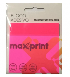 Bloco adesivo transparente 01 bloco com 50 folhas rosa 76x76mm Maxprint