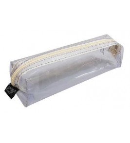 Estojo quadrado plástico transparente joy zíper branco Acp