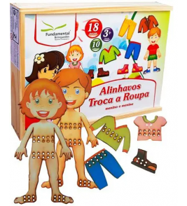 Alinhavos troca de roupas com 18 peças e 10 cadarços mdf Fundamental Brinquedos 