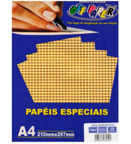 Papel a4 holográfico dourado 120g 10 folhas Off Paper