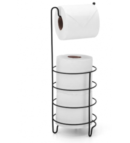 Suporte para papel higiênico redondo triplo aço preto 38x13,5cm Arthi