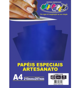 Papel a4 lamicote azul 250g com 10 folhas Off Paper