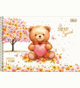 Caderno espiral capa dura de desenho 80 folhas love bears Tilibra
