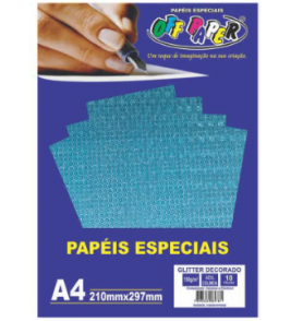 Papel a4 glitter azul colmeia 150g 10 folhas Off Paper