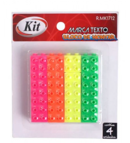 Marcador de texto blocos com 4 cores neon Kit