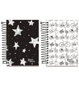 Caderneta espiral capa dura 1/8 96 folhas black on white Kit