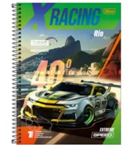 Caderno espiral capa dura 1 matéria 80 folhas x-racing universitário Tilibra