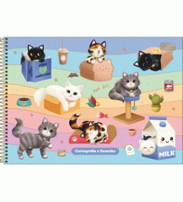 Caderno espiral capa dura de desenho 80 folhas purrfect cats Tilibra