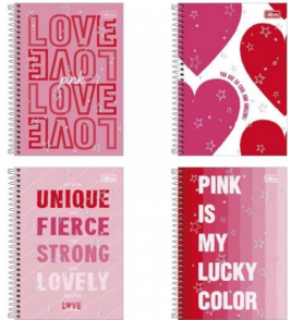 Caderno brochura capa dura 1/4 80 folhas love pink Tilibra