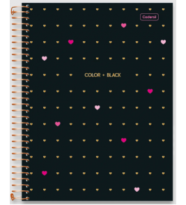 Caderno espiral capa dura 15 matérias 240 folhas color black feminino Cadersil