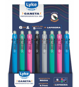 Caneta esferográfica retrátil 5 cores + lapiseira 0.7mm Lyke 