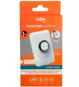Carregador portátil com anel magnético, USB, tipo C 5000mah branco OEX