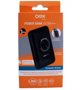 Carregador portátil com anel magnético, USB tipo C 5000mah preto  OEX