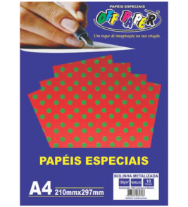 Papel a4 poá metalizado vm vd 210x297mm 120g10 folhas Off Paper