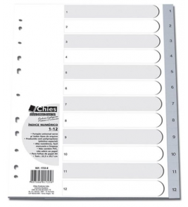 Índice numérico para pasta a4 (1-12) cinza Chies