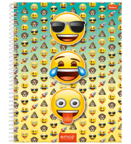 Caderno espiral capa dura 15 matérias 300 flohas emoji Foroni