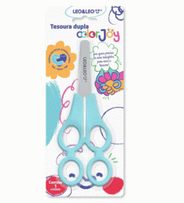 Tesoura escolar 17cm ambidestra dupla color joy Leo e Leo