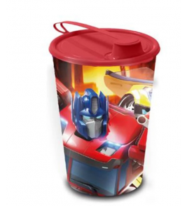 Copo infantil plástico transformers com tampa 320ml Plasvale
