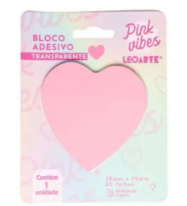 Bloco adesivo transparente coração 01 bloco com 50 folhas 72x72 Leoarte