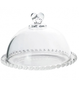 Queijeira cristal coração com tampa 19.5x13cm Lyor