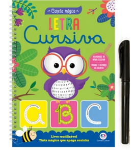 Livro com caneta mágica escreve apaga letra cursiva Ciranda Cultural