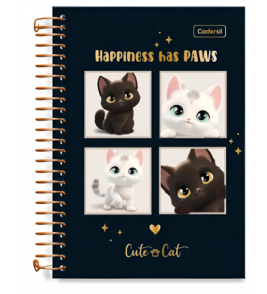 Caderneta espiral capa dura 1/8 80 folhas cute cat Cadersil