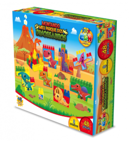 Blocos para montar parque dinossauros 48 peças 8 adesivos Ggb Plast