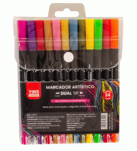 Caneta hidrográfica dual brush/fineliner com 24 cores Yins Paper