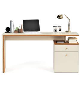 Escrivaninha office off white e nature 1.20mt pé armário e 1 gaveta J&A Móveis 