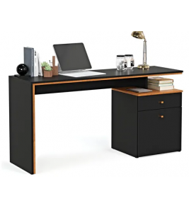 Escrivaninha office preta e nature 1.20mt pé armário e 1 gaveta J&A Móveis 